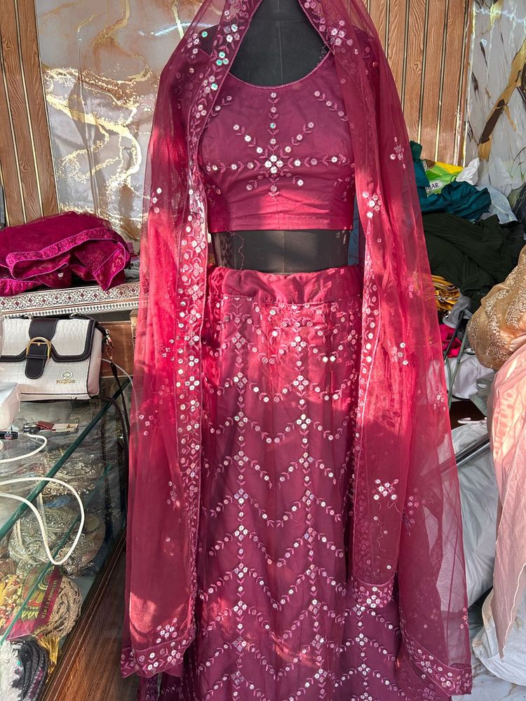 Maroon Sequin Lehenga Choli