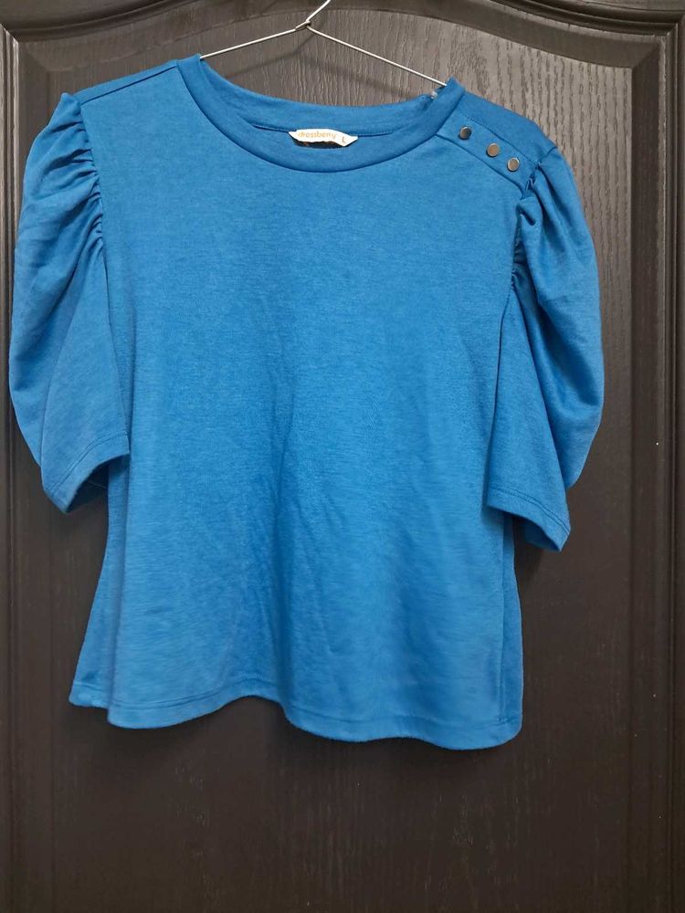 Blue Puff Sleeve Top