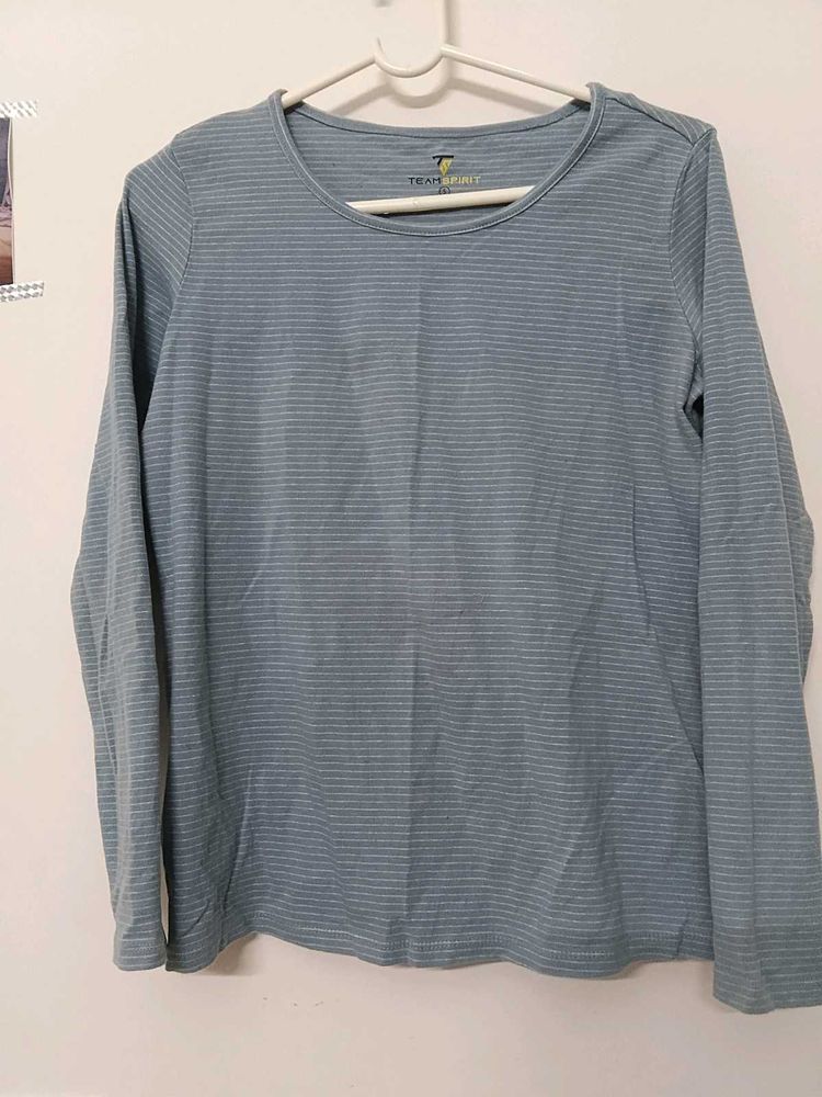 Light Blue Striped Long Sleeve Top