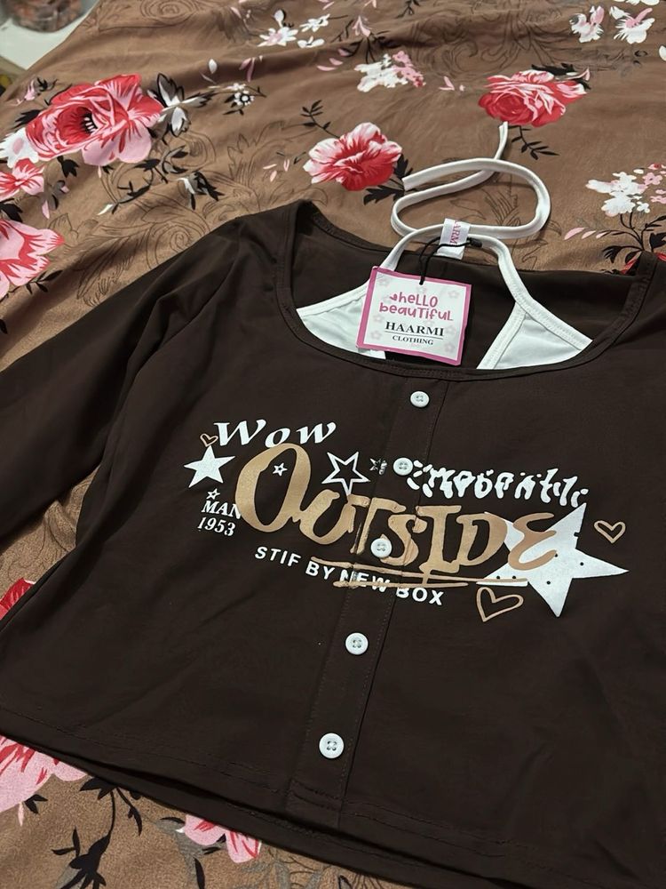 Brown Graphic Print T-Shirt