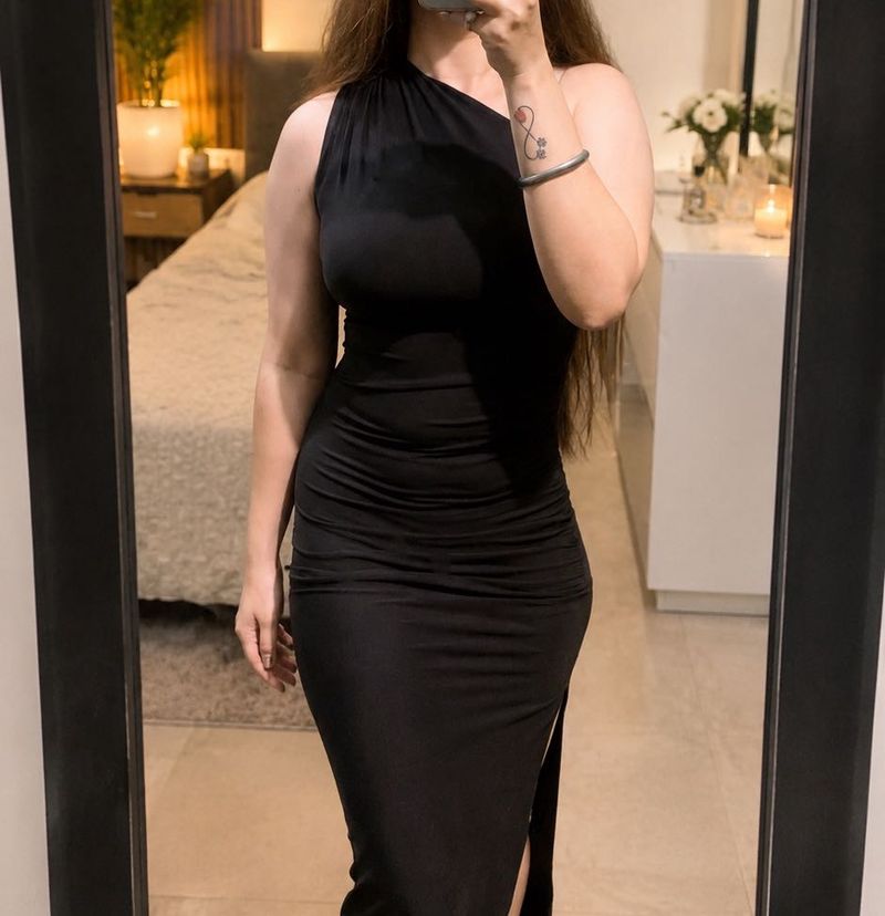 Chic brown One-Shoulder Ruched Midi Dress