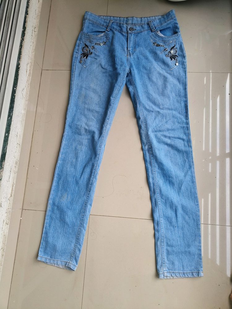 Embroidered Light Wash Jeans