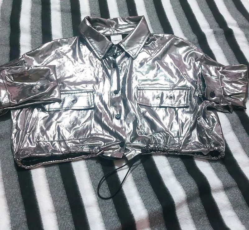 Silver Metallic Cropped Jacket