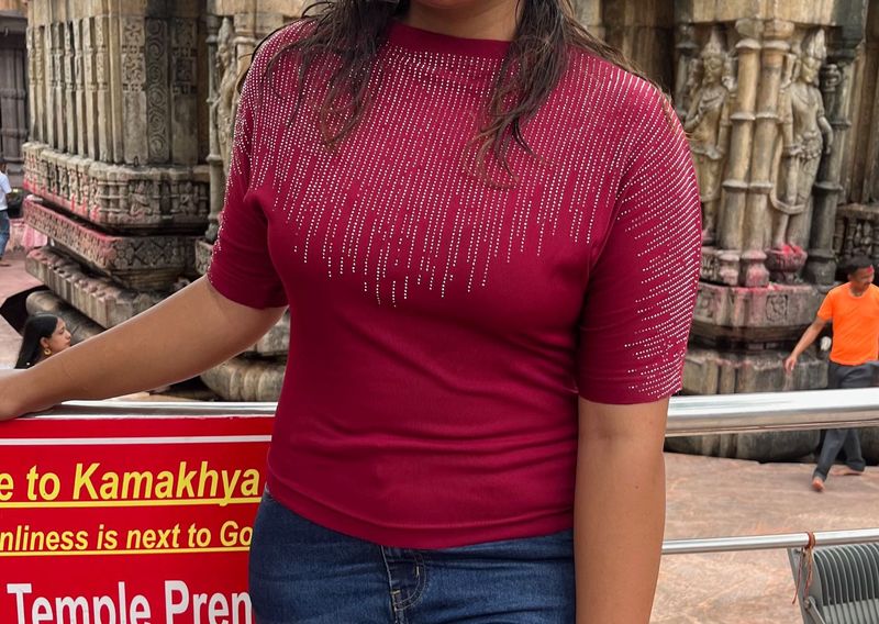 Embellished Maroon Top With Stone Work