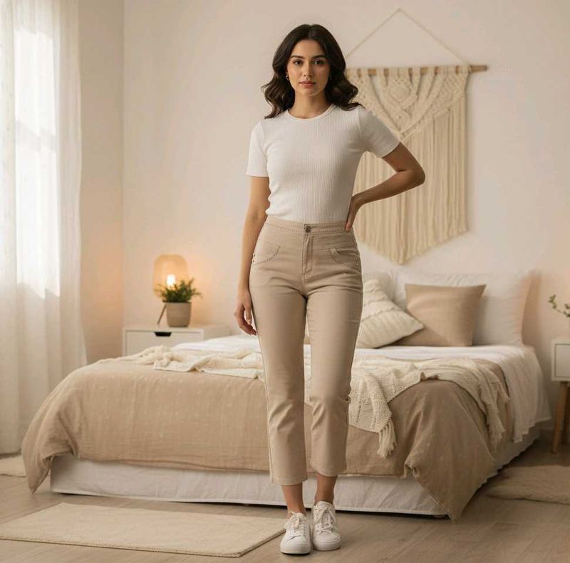 Beige Casual Pants