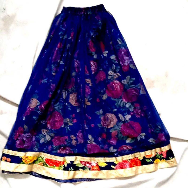 Blue Floral Print Skirt