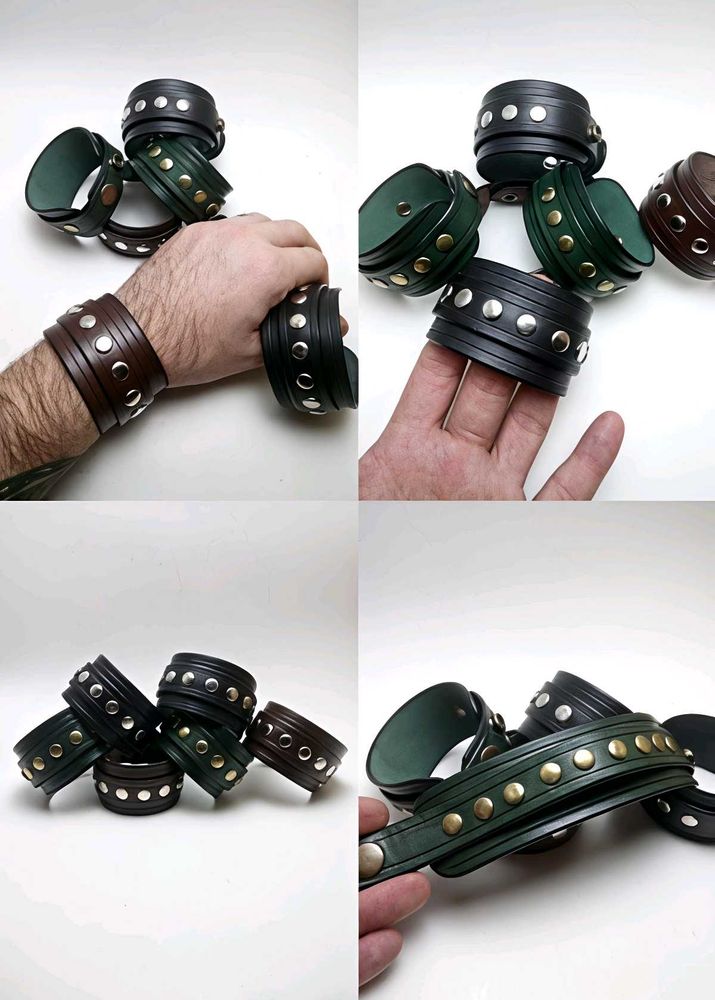 Edgy Studded Leather Cuff Bracelets Combo