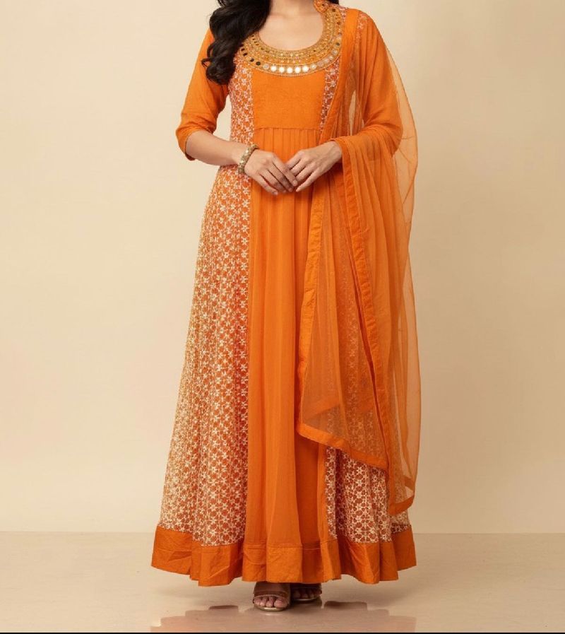 Elegant Orange Embroidered Salwar Suit