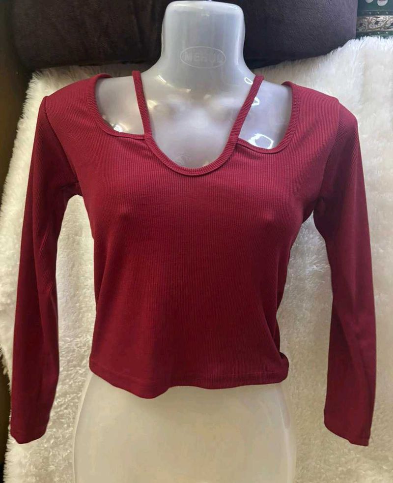 Stylish Maroon Cutout Top