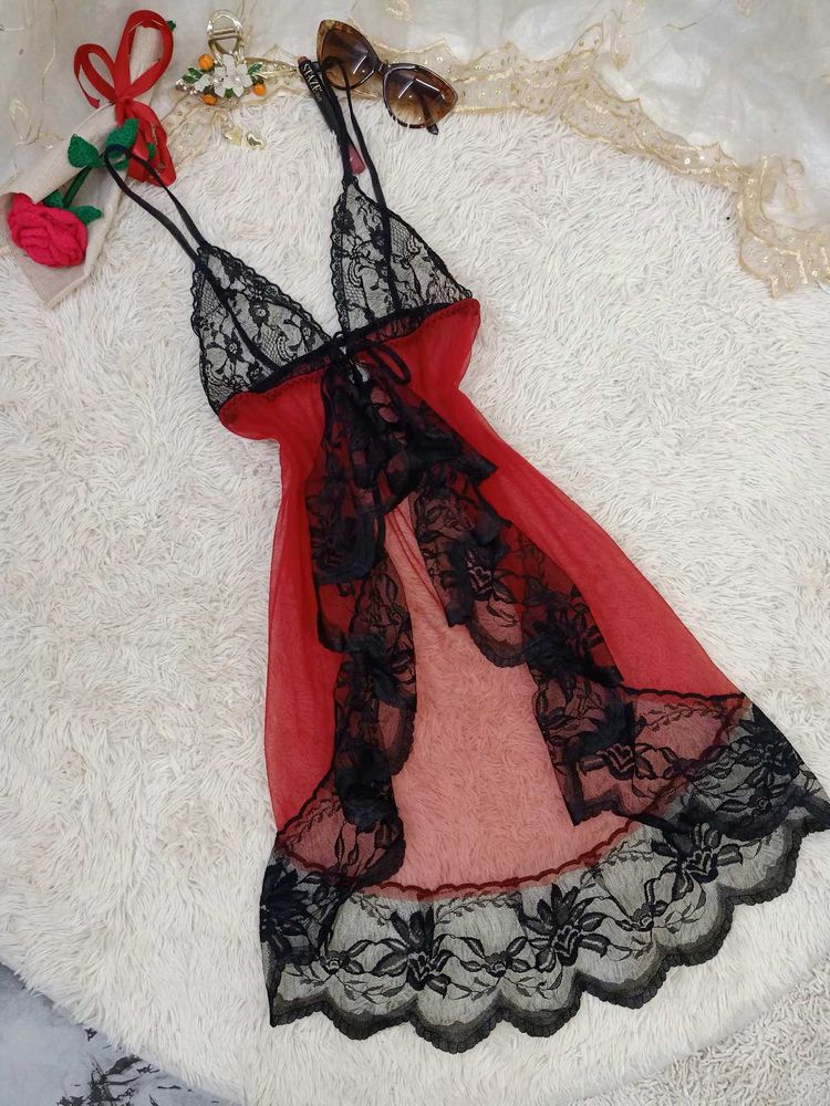 Red &amp; Black Lace Lingerie Babydoll