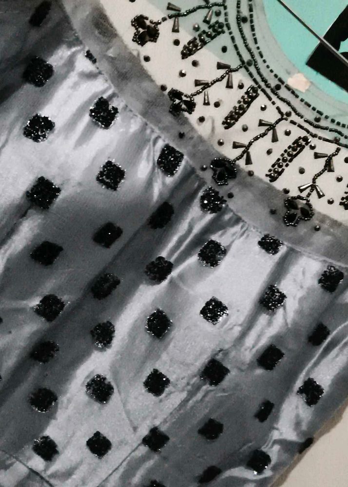 Stylish Grey &amp; Black Party Wear Gown | Embellished