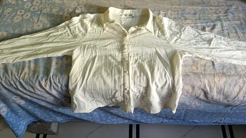 Cream Collared Button-Up Blouse