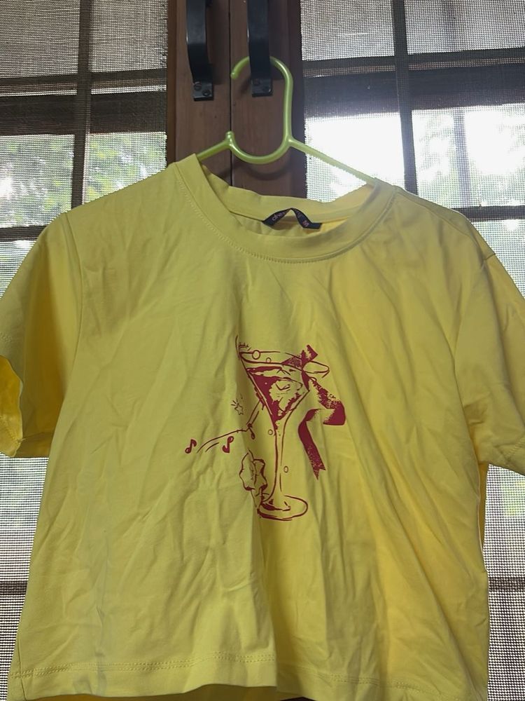 Yellow Graphic Cropped tee worn once