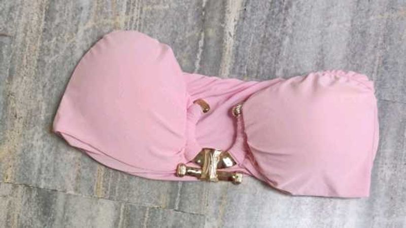 Pink Bandeau Bikini Top with Gold Accent