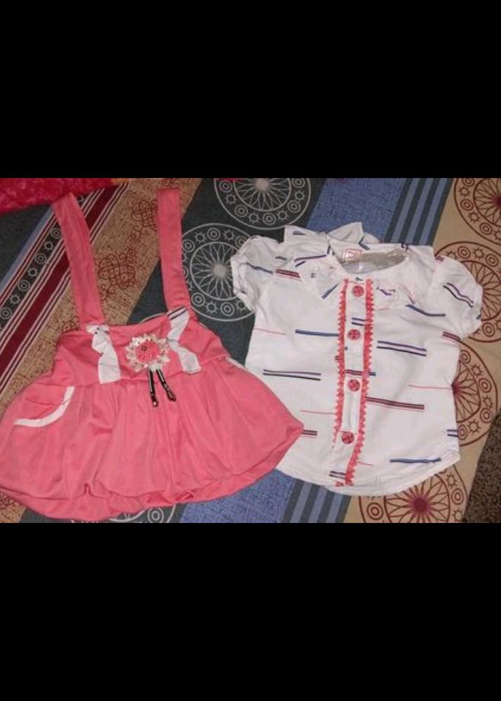 Cute Pink Dress and White Top Set