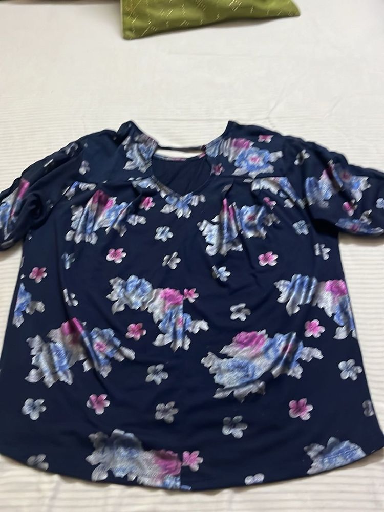 Navy Floral Print Top