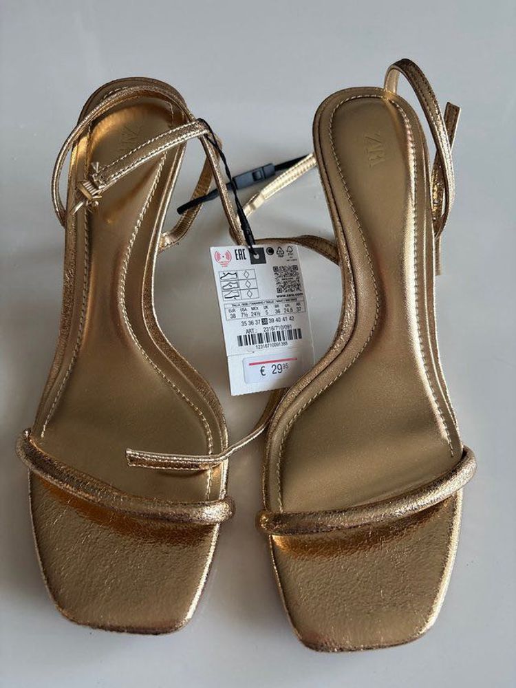 Zara Gold Strappy Heeled Sandals