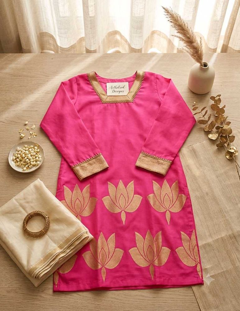 Vibrant Pink Kurta with Floral Print