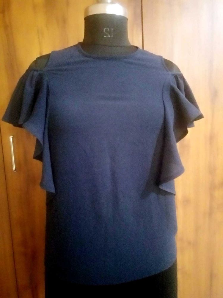 Navy Blue Flutter Sleeve Top