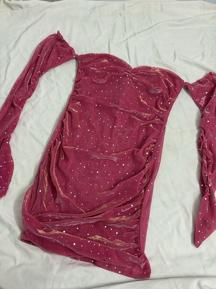 Urbanic Sparkly Off-Shoulder Pink Dress