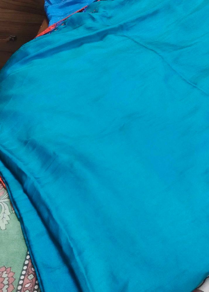 satin silk Beautiful Teal Blue Saree