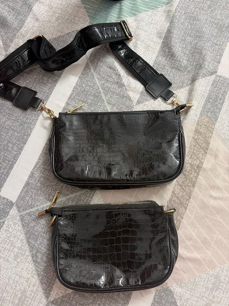 Chic Black Croc Clutch Set brand new