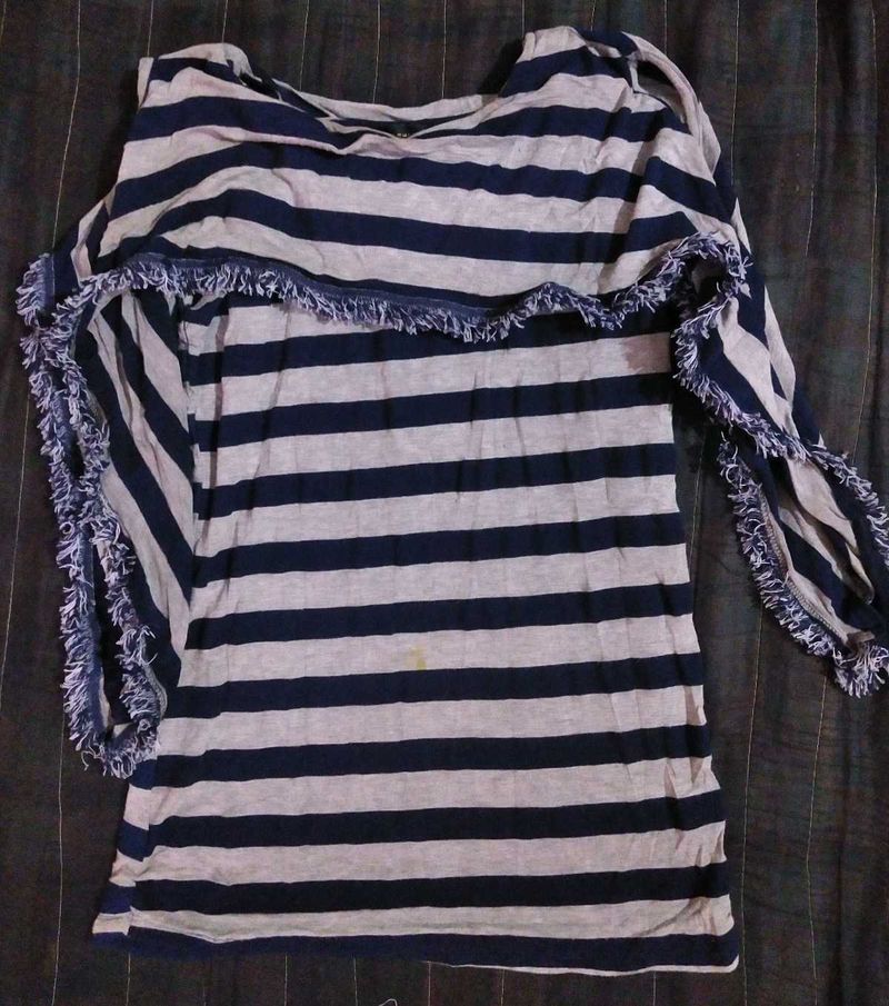 Striped Fringe Tunic Top