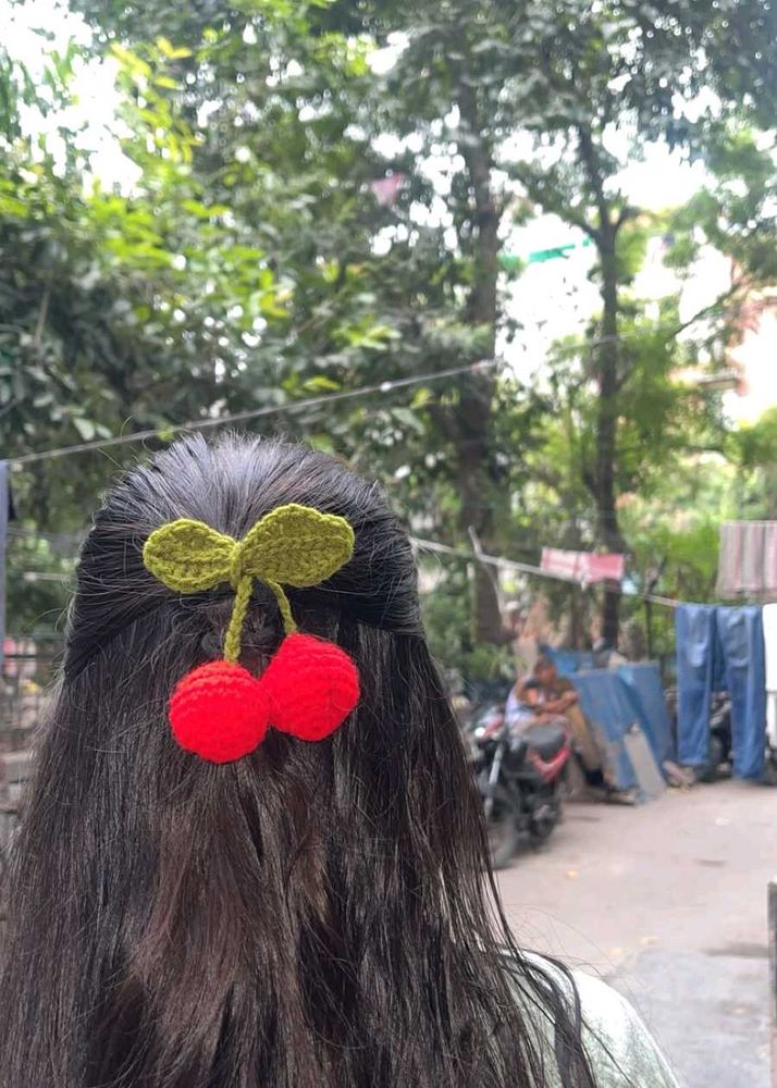 Crochet Cherry Hair Clip