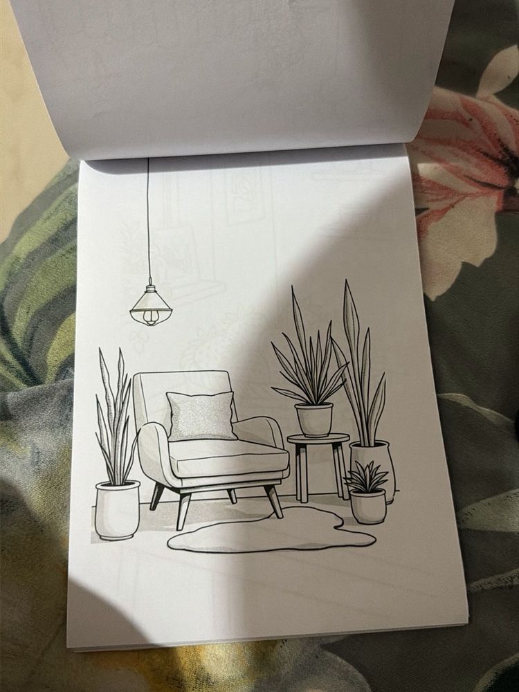 Stylish Armchair and Plant Decor Line Art