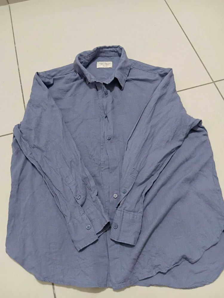 Blue Casual Long Sleeve Button-Up Shirt