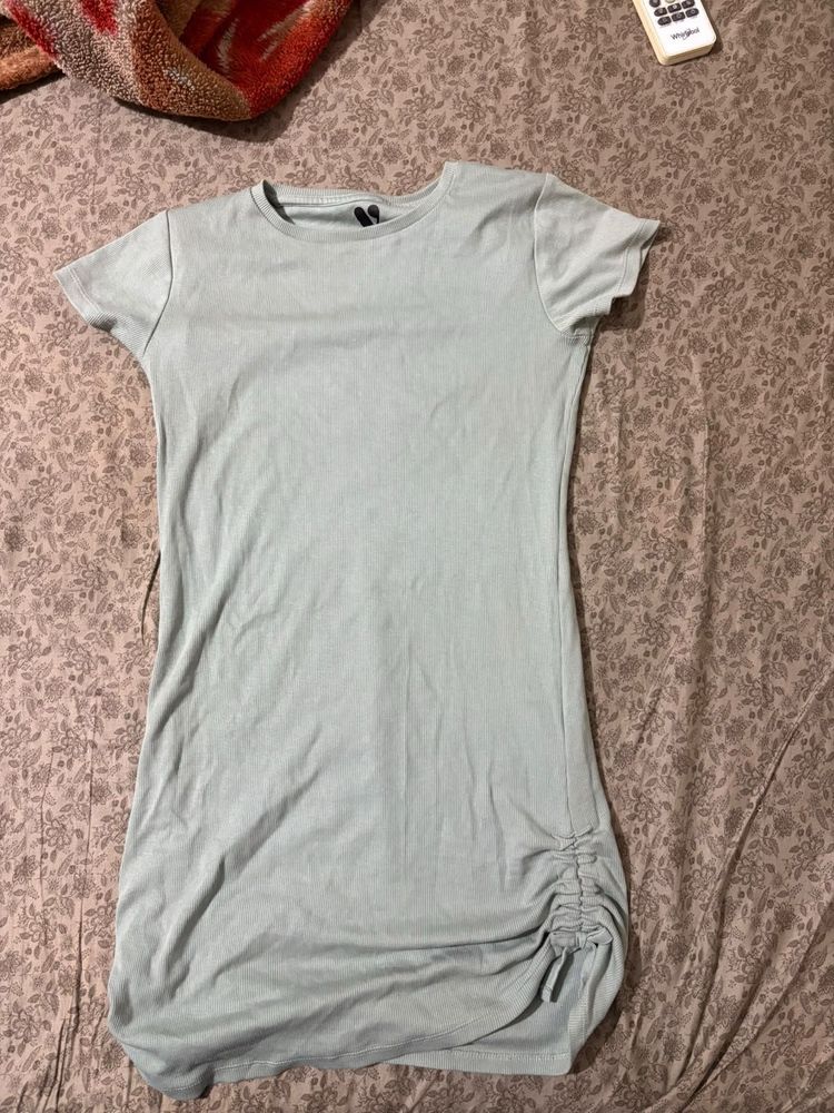 Light Blue Ruched T-Shirt Dress