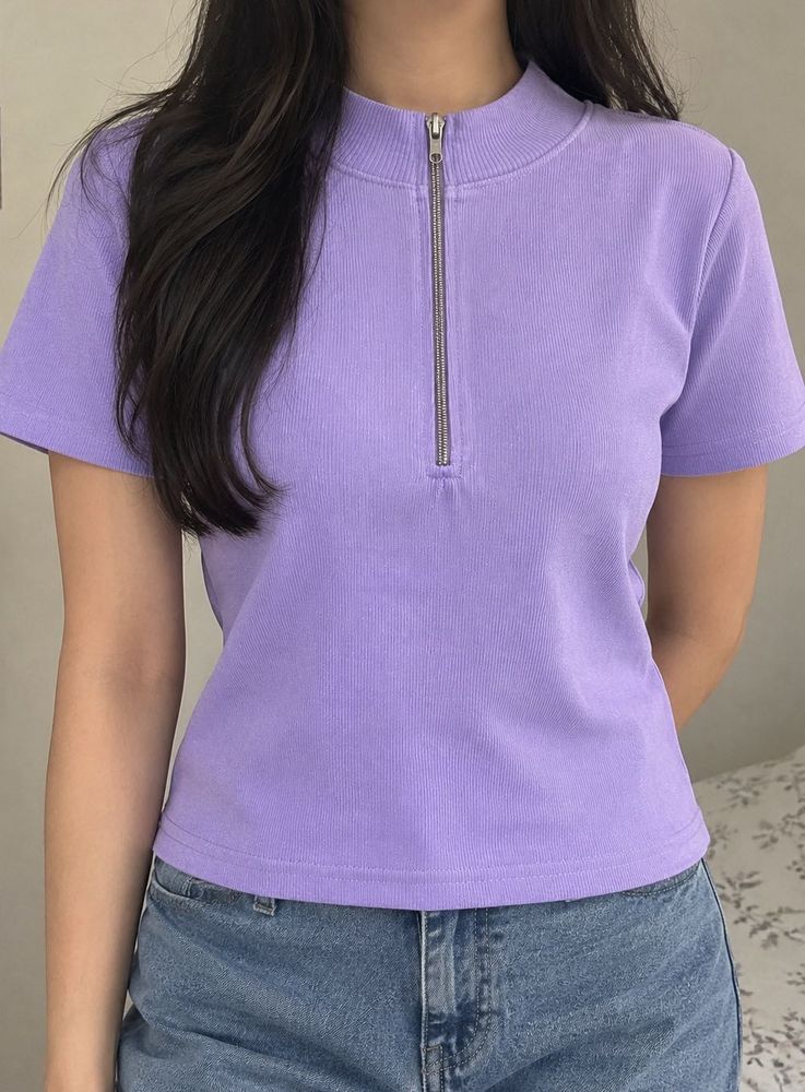 Lilac Zip Neck T-Shirt
