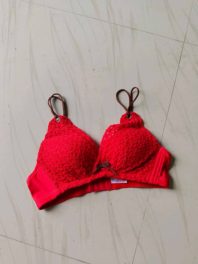 Bright Red Lace Bra