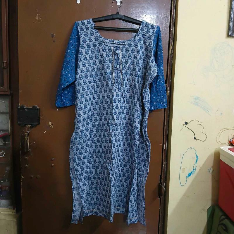 Blue Printed Cotton Kurta (two)