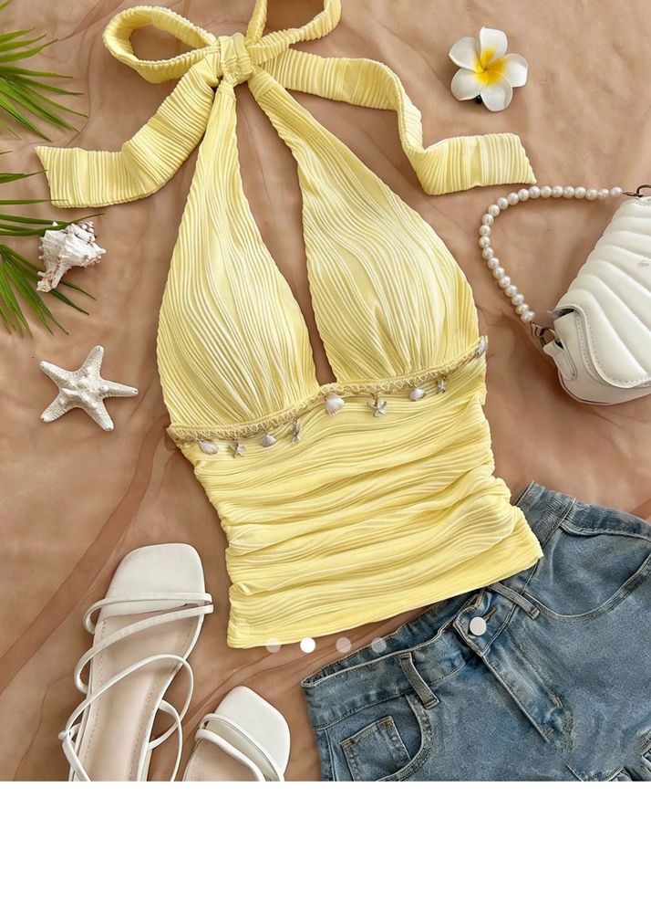 Yellow Halterneck Ruched Top