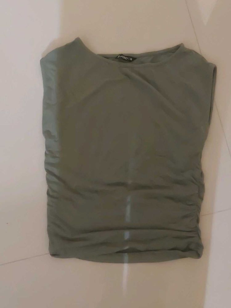 Stylish Ruched Olive Green Top