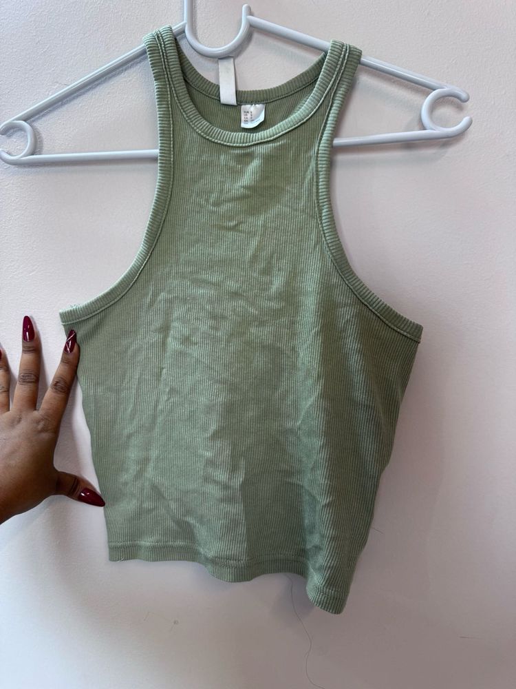 Sage Green Ribbed Racerback Tank Top