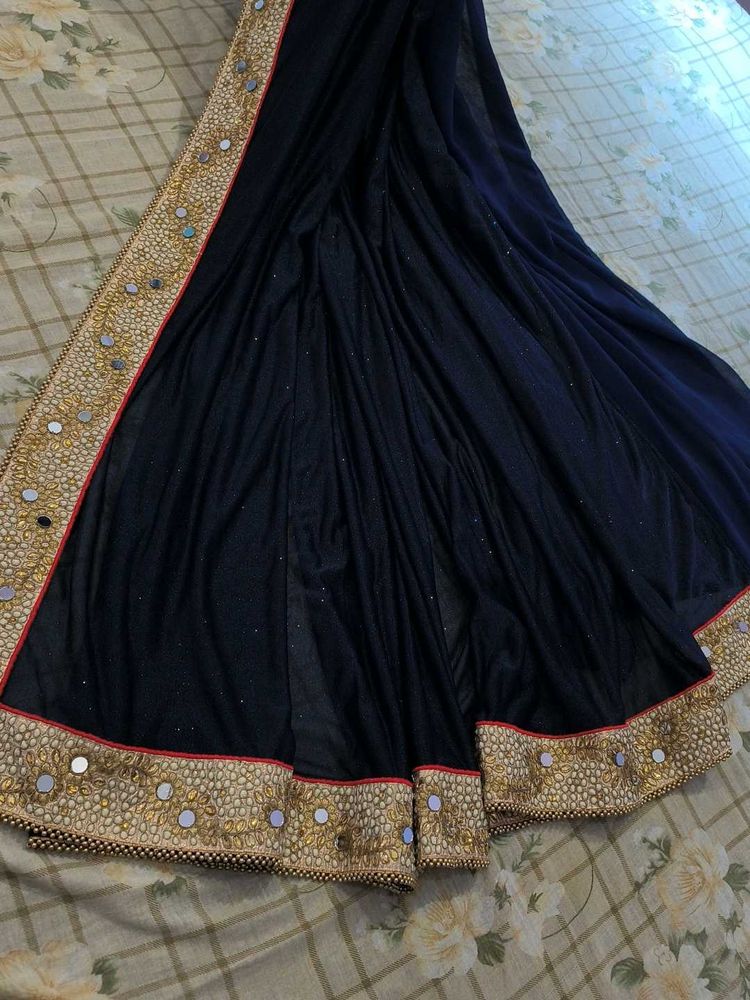 Elegant Navy Blue Embroidered Saree