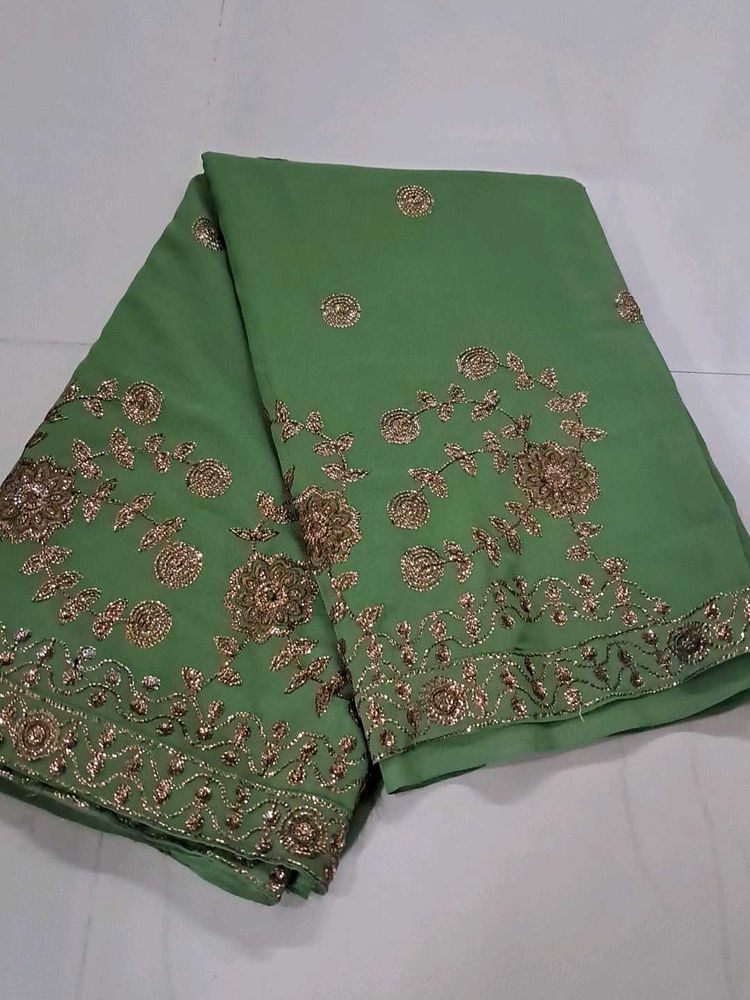 Green Embroidered Silk Saree