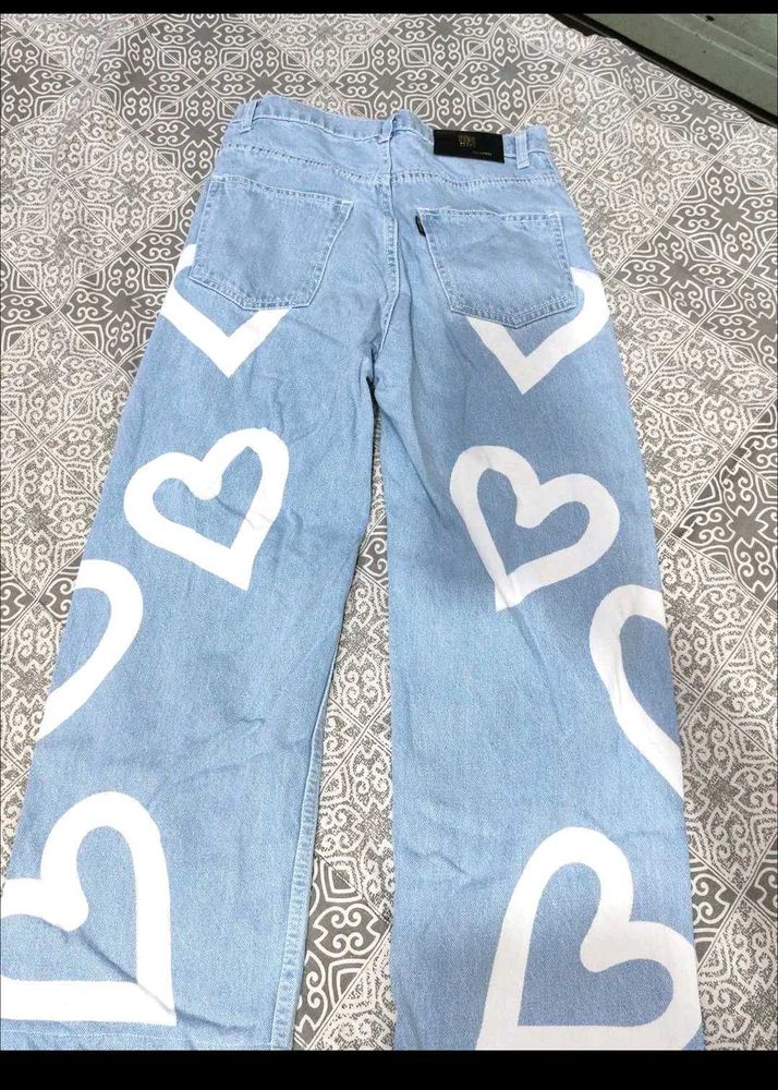 Cute Heart Pattern Denim Jeans