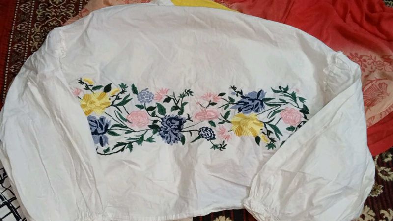 Embroidered White Cropped Top