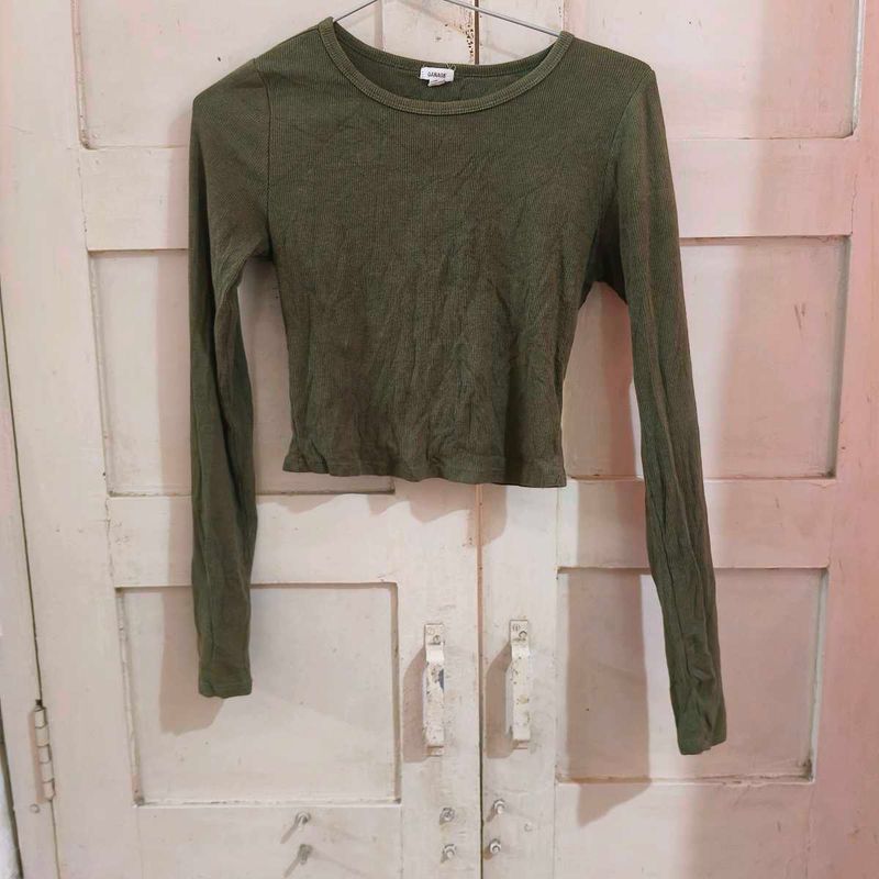 Olive Green Long Sleeve Crop Top