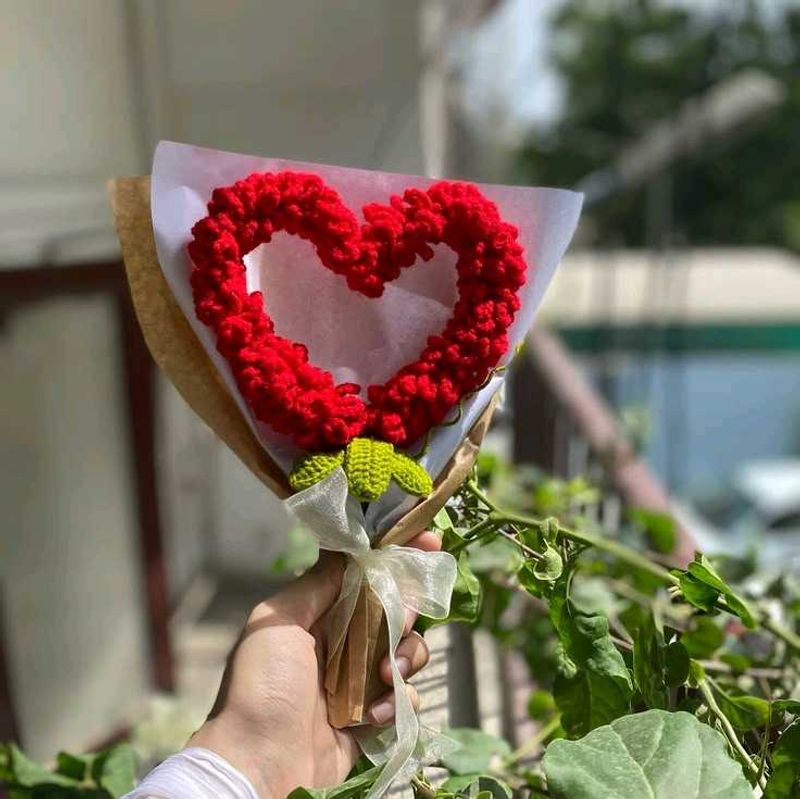 Crocheted Heart Flower Bouquet