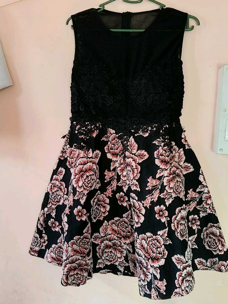 Black Floral Fit &amp; Flare Dress