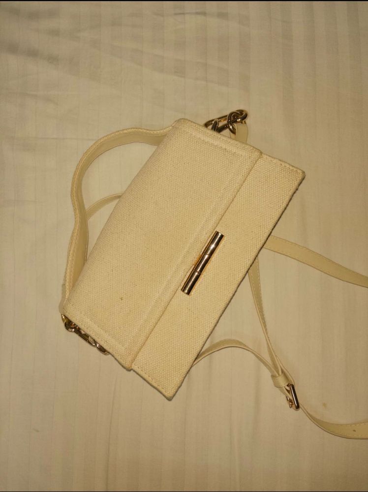 Cream Textured Crossbody Bag