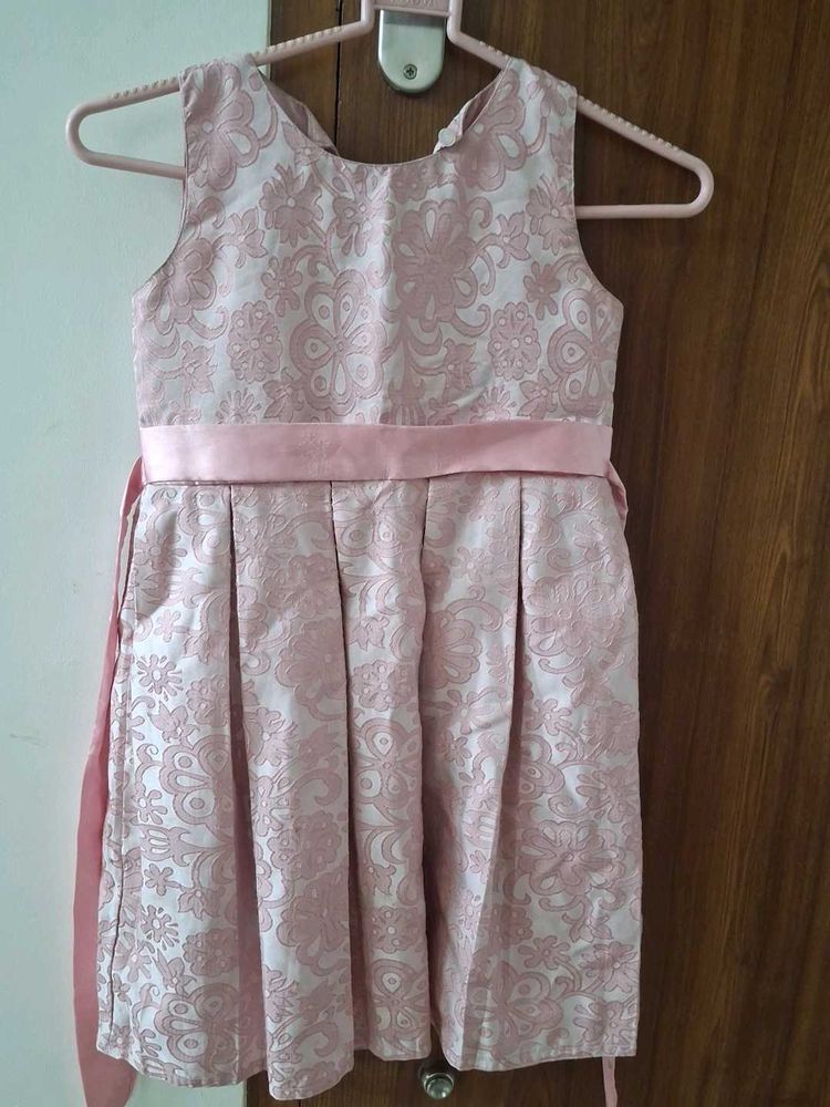 Elegant Pink Brocade Party Dress