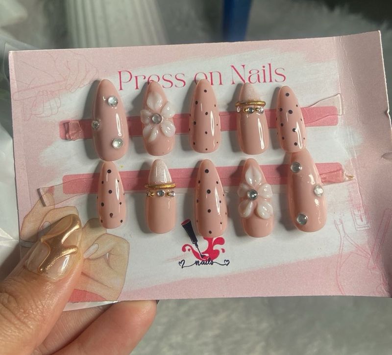 Press On Nails - Pink Polka Dot &amp; Flower