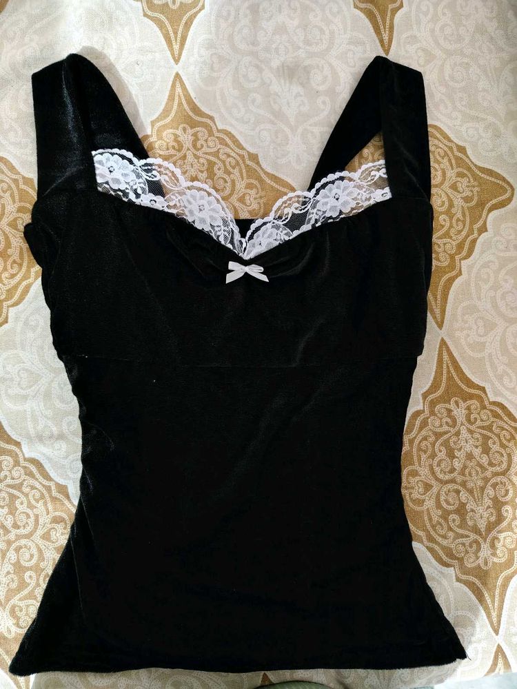 Goth Velvet Lace Trim Tank Top