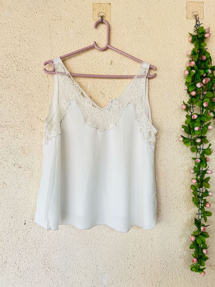 White Lace Trim Camisole Top