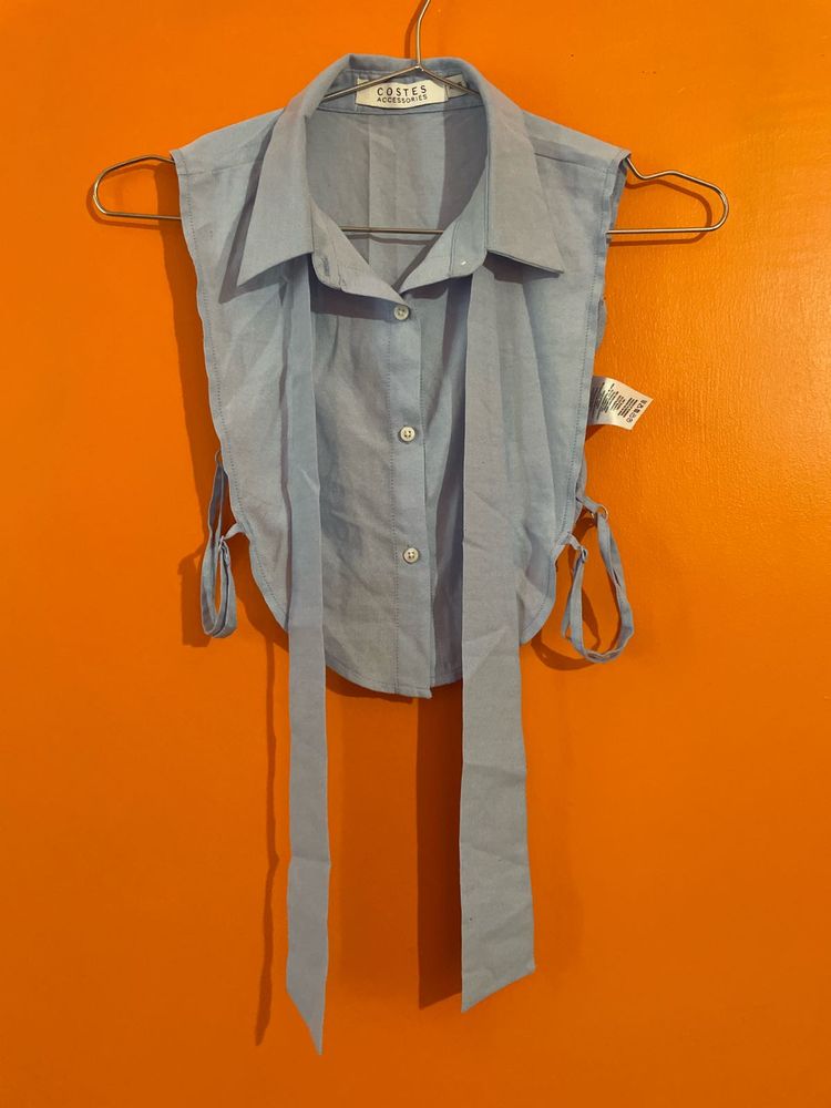 Chic Blue Collared Detachable Blouse